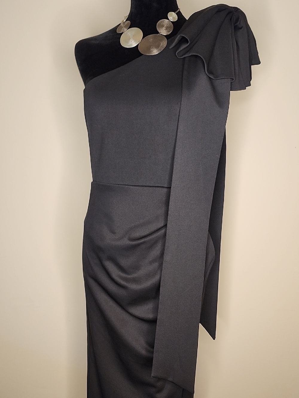 Showpo One Shoulder Black Gown Dress Size 8 Formal Evening Maxi Bow High Slit